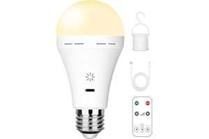 ‎BOBOPAI USB-C Rechargeable Bulb with Remote Control, 7 W E27 Smart Battery Battery, Touch Control Dimmable LED, with Timing Function, Outdoor Camping Emergency Light with Hook, 3000 K / 1 Pack