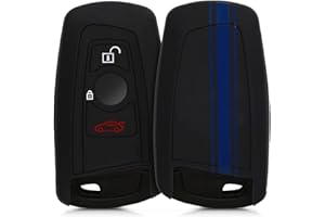 kwmobile Coque clé de Voiture Compatible avec BMW (Keyless Go Uniquement) 3-Bouton Accessoire clé Voiture - Protection étui Souple en Silicone - Bleu-Noir
