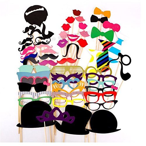 58pcs Foto Booth, Foto Fotorequisiten, Fotoaccessoire, Foto DIY Kit für Hochzeits, Geburtstags-Abschlussfeier oder jede andere Party Supplies, Dress-up Zubehör, Kostüme mit Schnurrbart, Fliegen,Brille etc. en Geburtstage Photobooth Kleid-Up Zubehör Partei Begünstigt, Kostüme Mit Schnurrbart Auf Einem Stick, Hüte, Brillen, Schneemann,Weihnachten,Mun