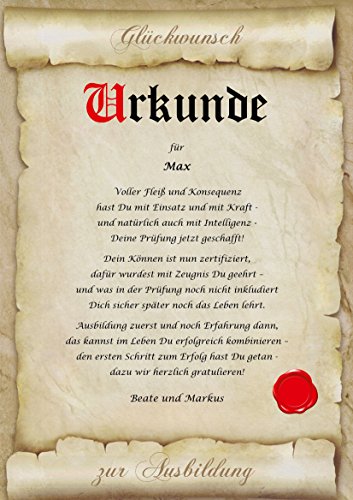 Urkunde persönliche Geschenk Karte zur bestandenen Ausbildung Azubi Prüfung Pergament div. A4 Papier Motive
