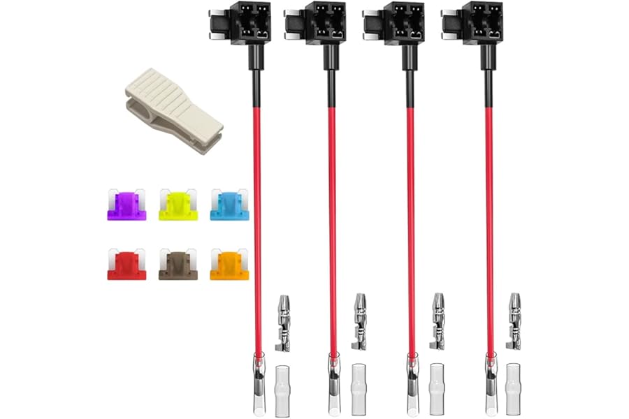 Gebildet 12/24V Low Profile MINI Add-a-Circuit Fuse Tap, Mini Piggy Back Blade Holder With Wire Harness, 6pcs Mini Blade (3A 5A 7.5A 10A 15A 20A) and Puller (Pack of 4)