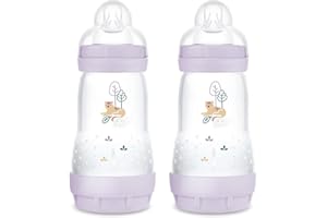 MAM Easy Start Anti-Colic Babyflasche im 2er-Set (260 ml), besonders gut akzeptierte Milchflasche, Baby Trinkflasche mit Bodenventil gegen Koliken & Sauger Größe 1, 0+ Monate, Tiger