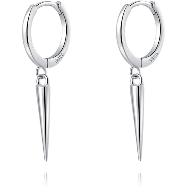 Qings Orecchini D'Argento Per Donne - 1pcs Punk Doppio Foro Orecchino a Cerchio in argento Sterling 925 Earrings con Catena Argento Stella Polsino Singolo Gioielli per Donna Ragazza