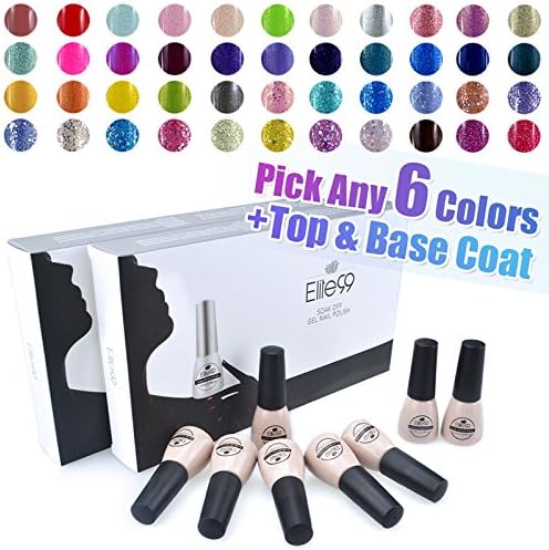 Elite99® Gelpolish Pick Any 6 Colors Soak Off Gel Nail Polish + Bast Top Coat Set 8PCS Manicure Gift Set