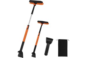 LIFEDYLUK 3-in-1 Eiskratzer Auto mit Besen, 100cm Ausziehbare Schneebürste, 180° Drehbarer Auto Schneebürstenkopf, mit Ergonomischer Schaumstoffgriff, für die Windschutzscheibe von PKW, LKW und SUV