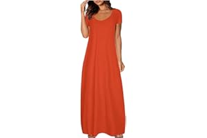 ZHSXERTWY Maxi Dresses for Women UK Short Sleeve Summer Ladies Casual Long Dress Round Neck Plain Sundress Stretchy Loose Fit Plus Size Clothing