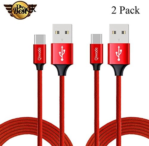 Qiwode USB Type C Cable, 2-Pack Cloth Braided USB C to USB A Cord for Samsung Galaxy Note 8 S8, MacBook, Google Pixel, Sony, OnePlus 5 and More (0.6m, Red)