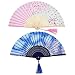 Produktbild Vovotrade 2 Pc Damen Handfächer mit Geschenkbox Chinesischer Blumen Stoff Fächer Bambusgriff Wandfächer Hochzeit Party Tanzen Fasching Rosa Blau Blüten Hochzeit Zubehör Auslage (Blau+Rosa)