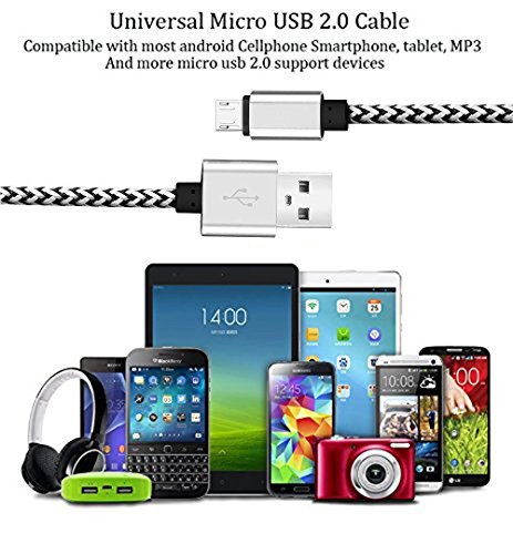 Micro USB Kabel 3 Stück 2m 2m 3m Nylon Micro USB Ladekabel Datenkabel mit Aluminum Kopf für Tablets, Kindle, PS4 Controller, MP3 Player, Samsung, HTC, Sony, Blackberry, Nexus, LG und alle anderen Geräten mit Micro USB 2.0 Anschluss - 4