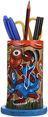 Ananth Crafts Hand Painted Tribal Dance Hand Made Uneven Shape Pen Holder