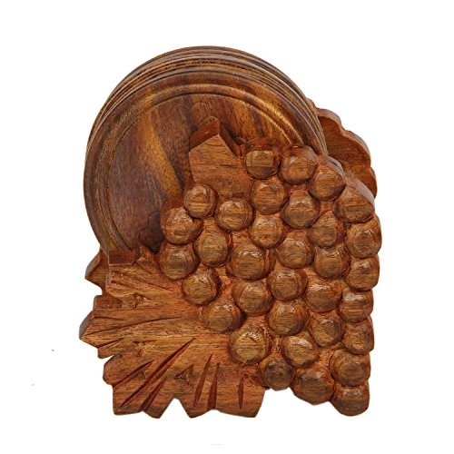 icrafts Palisander grapers geformte Holz Untersetzer-Set mit 4 Runde handgefertigt Tisch Untersetzer & Dekorativer Holz Halterung für Tee Tassen Kaffee Becher Bier Dosen Bar Trinkgläsern Wasser Glas