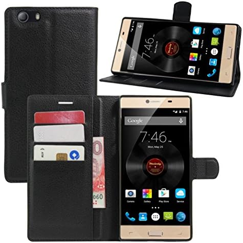 Elephone M2 Case, HualuBro [Kickstand] [All Around Protection] PU Leather Wallet Flip Phone Protective Case Cover with Card Slot for Elephone M2 5.5 Inch Smartphone (Black)