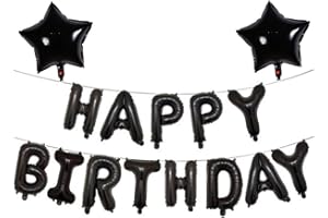 GÉNERIC Black Happy Birthday Balloons Banner Self Inflating Foil Letter Balloons Alphabet Balloon Bunting for Birthday Decorations and Party Supplies