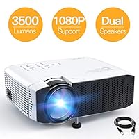 Projector APEMAN Mini Portable Video Projector 3500 Lumen LED with Dual Built-in Speakers 45000 Hours Support HD 1080P HDMI/VGA/Micro SD/AV/USB, Laptop/TV Box/Phone/PS4 for Home Theater Entertainment