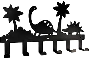 EACHAVE Dino-Kinder-Garderobenhaken | Porte-manteau mural pour enfants avec 6 crochets | Porte-vêtements et porte-clés universel pour chambre d'enfant | Acier inoxydable (40 cm, Noir) | Entrée & garde-robe