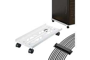 Niciksty biały stojak na PC Case z 4 kółkami, regulowany uchwyt CPU i samoprzylepny klip na kabel, pasujący do większości komputerów