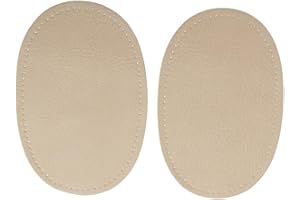 Hellery Sew-On Suede PU Leather Elbow/Knee Patches - Oval Elbow Patch with Stitching Holes - Easy to Use -1 Pair - 5.5 inch x 3.5 inch - Beige