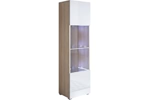 MB Muebles Bonitos, Vetrina Con Piedini 2cm Luke V6, LED, Melamina, Finitura Opaca e Lucida, Sonoma e Bianco, 40x167x29cm