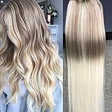 Full Shine 16 Pulgada 50 Gramos 20 Pcs Dip Dye Human Hair Tape Extensions Ombre #18 Fading to #22 and #60 Seamless Tape Extensions Remy Extensiones Adhesivas Pelo Natural