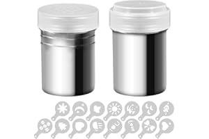 Draghe in acciaio inox da 2 pezzi e Shaker in polvere con 16 stampini per stampi da stampa,SENHAI Potere alla cannella di cacao al caffè Può con foro o coperchio a maglia fine per la cottura in cucina