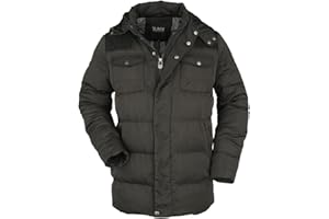 Black Premium by EMP Herren schwarze Winterjacke mit abnehmbarer Kapuze