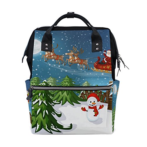Preisvergleich Produktbild coosun Weihnachtsmann in Schlitten mit Rentier Wickeltasche Rucksack, großes Fassungsvermögen muti-function Reise Rucksack