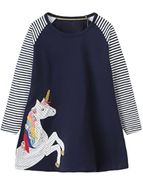 Kaily Mädchen Baumwolle Langarm Tiere Mustern T-shirt Kleid