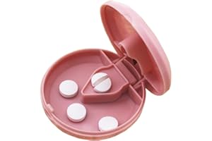 VEKTENXI Médecine Splitter Dose Pilulier Coupe-pilule Portable Rond en Plastique Divisé Splitter Couper Boîte de Stockage de Pilules avec Bouclier de Sécurité Rose