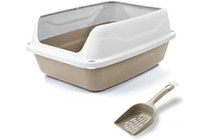 Patam lettiera aperta per gatti con bordi alti e paletta omaggio, 44.5 cm x 34 cm x 18.5 cm Made in Italy – Milù Mini Beige