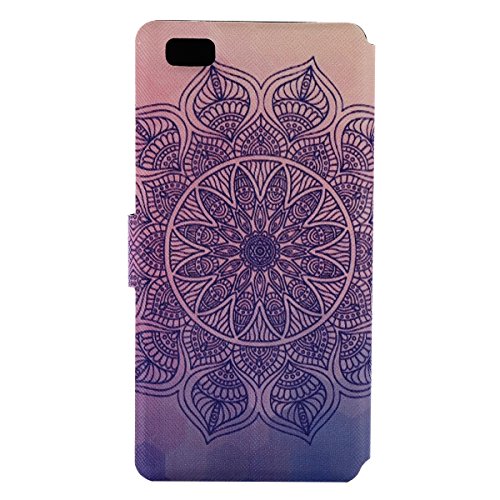 P8 lite Hülle,Huawei P8 lite Hülle – Cozy Hut Lederhülle Leder Tasche Case Cover für Huawei P8 lite Hülle PU Schutz Etui Schale 3D-Color-Mandala Muster Design Backcover Flip Cover Wallet Hardcase im Bookstyle mit Standfunktion Karteneinschub und Magnetverschluß Etui Flip Case für Huawei P8 lite [Vollständigen Schutz] – Datura - 2