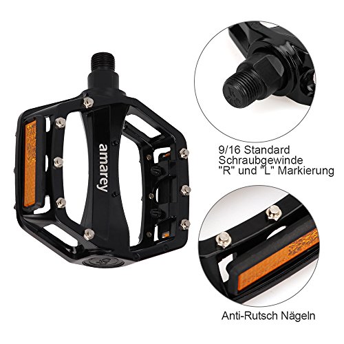 Fahrradpedale, Mountainbike Pedale, amarey Pedale aus einer Aluminiumlegierung mit hochwertiger Lagerung, Anti-Rutschpedal, Trekking Pedale (ein Paar), für Mountainbike, Rennrad, Stadtrad u.a. schwarz - 3