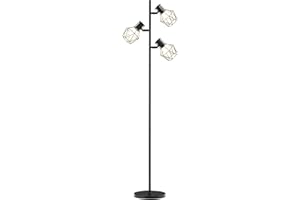 HOMCOM Lampadaire sur pied salon, lampe sur pied,3 lumières avec interrupteur individuels, adaptée aux ampoules de type E27 (non incluses), pour salon, chambre à coucher, noir