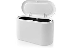 Tekenewbse 2L Tischmülleimer Mit Deckel, 22 x 11 x 13cm Tisch Mini Mülleimer Mit Pop-Up Deckel, Tischabfalleimer Schlichter Kleiner Ovaler Abfalleimer Aus für Küche Badezimmer Büro Schreibtisch WC Aut