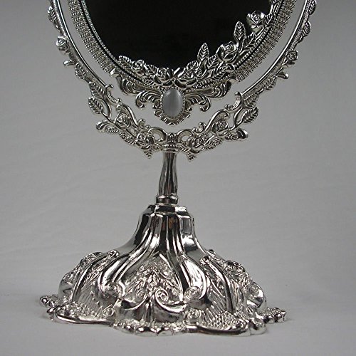 KINGFOM™ Drehenden Kreisförmigen Doppelseitiger antik Kosmetikspiegel (Standard Size, Silber) - 7