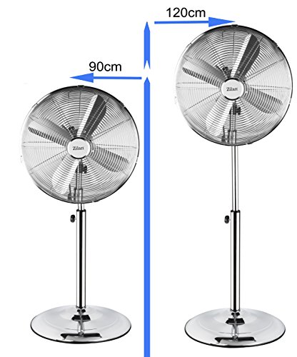 Vollmetall Standventilator | Ventilator | Stand Fan | Luftkühler | Windmaschine | Ø 40cm, 50 Watt, 3 Geschwindigkeitsstufen | 180° Rotation | leiser Betrieb | Höhenverstellbar 90-120cm - 2