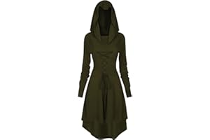 TSIRNK Gothic Kleid Damen,Mittelalter Kleidung Damen,Halloween Kostüm,Renaissance Mit Kapuze Kleid für Halloween Karneval (Armeegrün, M)