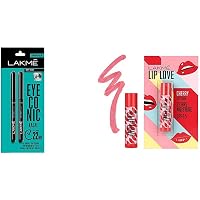 Lakme Eyeconic Kajal Twin Pack, Black, 0.35g with 0.35g & Lakmé Lip Love Chapstick Cherry, 4.5 g