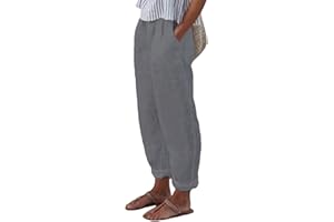 ORANDESIGNE Pantalon Coton Lin Femme Large en Mélange Pantalon Chic Pantalons Casual Jambe Jogging Yoga Gym Pantalon Sarouel Fitness Pantalon Large Taille Haute Pantalon Jogging