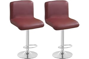 Leomix Set of 2/4/6 Bar Stool Cover, Heavy Duty Faux Leather Bar Stool Cover, with Backrest and Washable Elastic Bottom, for Swivel Dining Chair,C,2pack