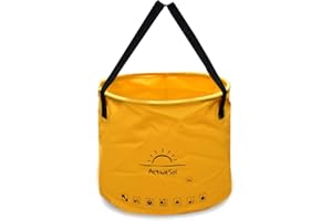 ActiveSol Seau pliable robuste - Seau à eau : léger, peu encombrant, polyvalent - Pour vacances, jardin, extérieur, pêche et camping - Pliable (jaune, 25 l)