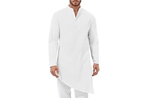 GENERISCH Herren Kaftan Muslimische Robe Lässig Hemden Button Down Ausschnitt Tunika Kurta Langarm Thobe Schwarz Weiß Hemd Traditionelle Indische Muslim Bekleidung Islamische