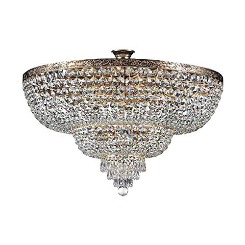 Classic Round Crystal Ceiling Light with Chrome Metal and Crystal Behänge Höhster Quality Gold Colour Coated, Brass, 14 Light Excl. E27 60 W