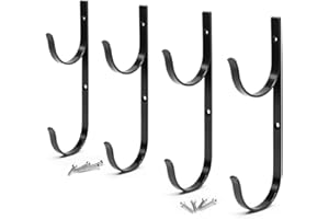 Aquatix Pro Pool Pole Hanger Premium 4pc Black Aluminium Holder Set, Ideal Hooks for Telescopic Poles, Skimmers, Leaf Rakes, Nets, Brushes, Vacuum Hose, Garden Tools and Swimming Pool Accessories
