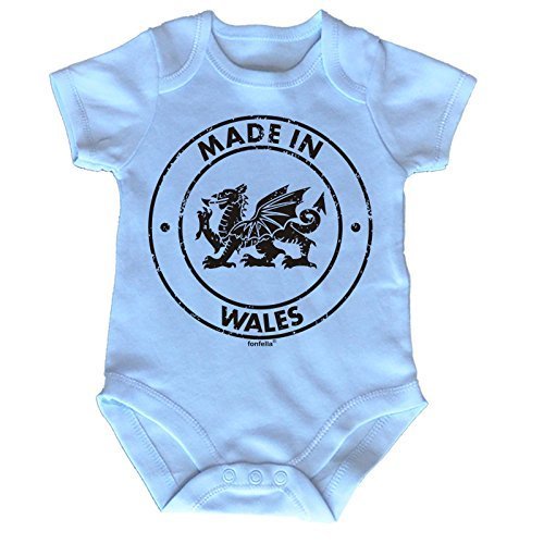 Fonfella Baby MADE IN WALES DESIGN Babygrow (0-3 Months SHORT SLEEVE - Blue)