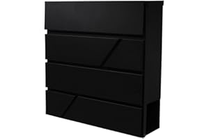 ‎BRASQ BRASQ Briefkasten PB200 Deluxe, elegant, hochwertigem Stahl, Langlebiger und stilvoller Postkasten, mit Zeitungsfach und Zylinderschloss (Schwarz, Silber, weiß) (Schwarz)