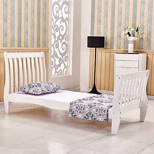Willstone Wooden Bed Frame Solid Pine Wood Bedstead for Home Bedroom Children Bedroom (3FT Sleigh, White)