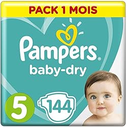 Pampers - Baby Dry - Couches Taille 5 (11-16, 11-23 kg) - Pack 1 mois (x144 couches)