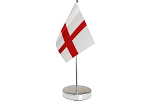 QSUM England St. George Table Flag for Office Desk Decor, English Desk Flag for Table Decor, Include Stainless Steel Base and Adjustable Pole