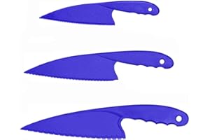 Ensemble de 3 couteaux de cuisine en plastique Cheeroyal, couteaux de cuisine en nylon colorés sûrs pour enfants, pour salades de laitue, gâteaux ou fruits (blue)