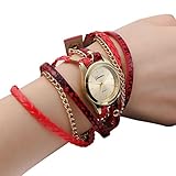 Domybest Damen Quarzuhr geflochtene Wickel Wrap Armband Armbanduhr Geschenk (rot)